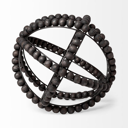 12" Black Wood Bead And Metal Decorative Orb Sculpture HomeRoots