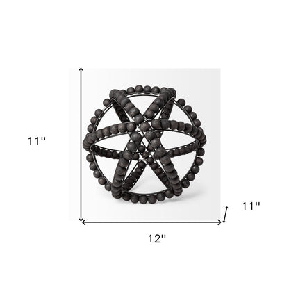12" Black Wood Bead And Metal Decorative Orb Sculpture HomeRoots