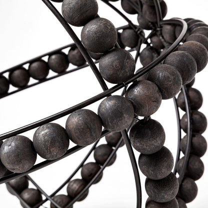 12" Black Wood Bead And Metal Decorative Orb Sculpture HomeRoots