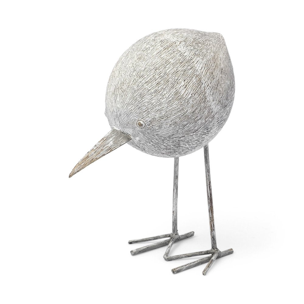 7" Off White Resin And Metal Snipe Bird Tabletop Sculpture — view 1