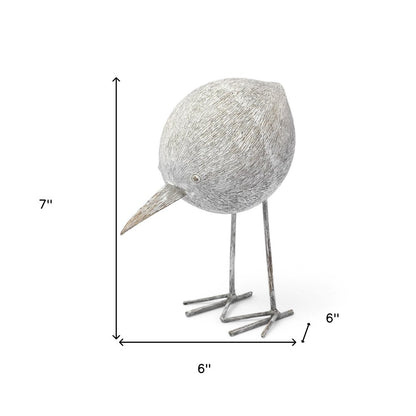 7" Off White Resin And Metal Snipe Bird Tabletop Sculpture