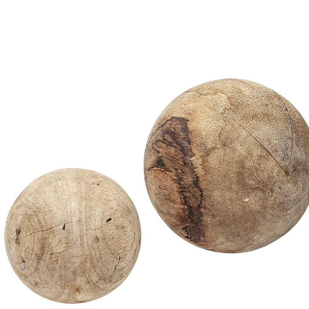Set of Three 5" Brown Solid Wood Decorative Orb — view 9