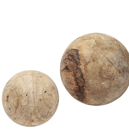 Set of Three 5" Brown Solid Wood Decorative Orb HomeRoots