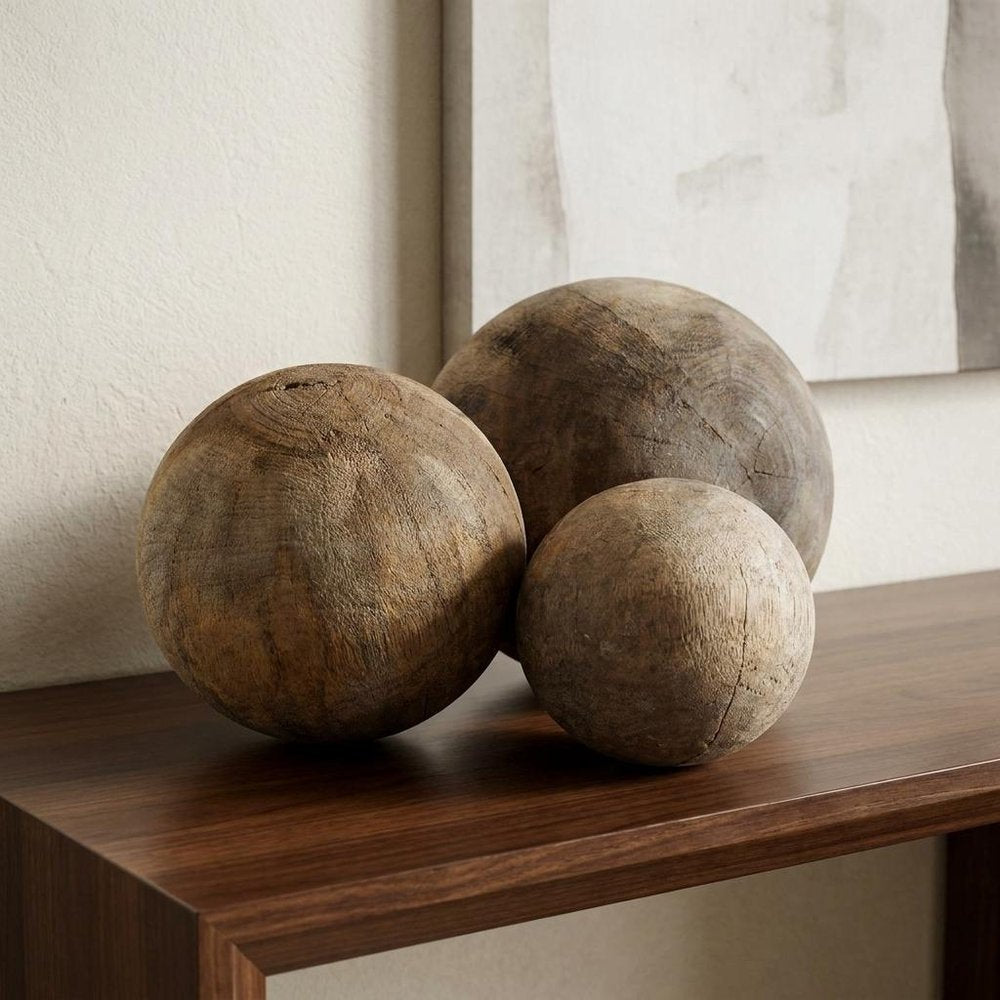 Set of Three 5" Brown Solid Wood Decorative Orb — view 10