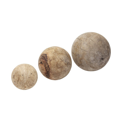 Set of Three 5" Brown Solid Wood Decorative Orb HomeRoots
