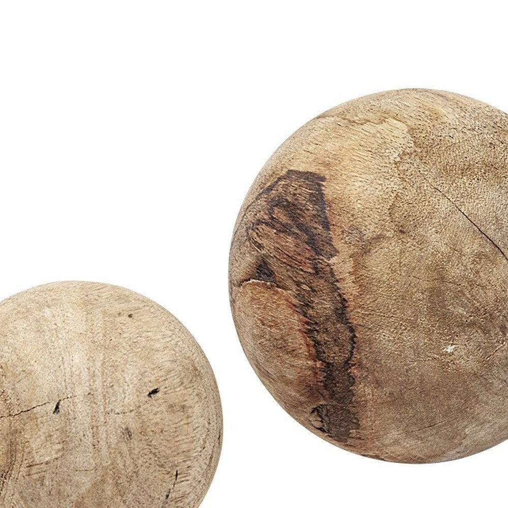Set of Three 5" Brown Solid Wood Decorative Orb — view 8