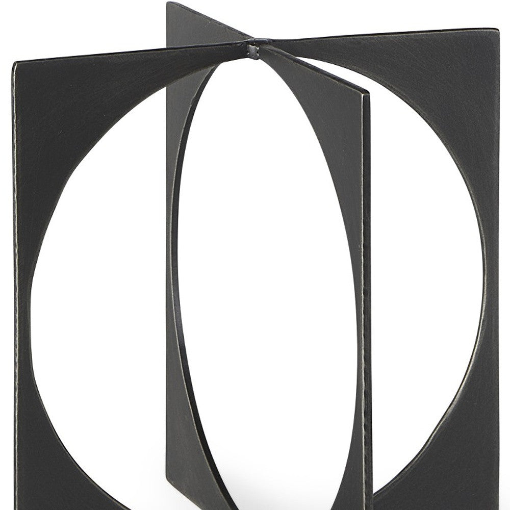 9" Charcoal Gray Metal Circle Square Sculpture