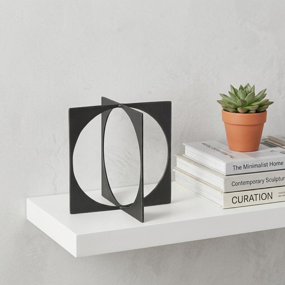 9" Charcoal Gray Metal Circle Square Sculpture HomeRoots