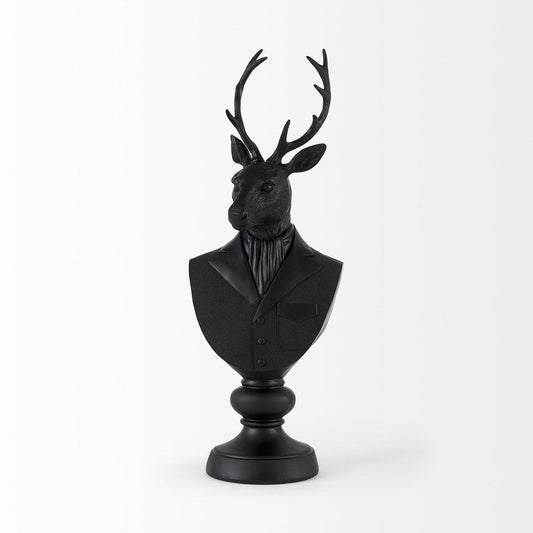 23" Black Polyresin Suited Deer Bust Tabletop Sculpture HomeRoots