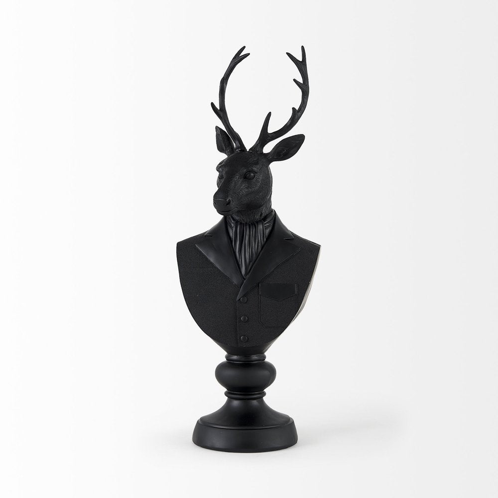 23" Black Polyresin Suited Deer Bust Tabletop Sculpture HomeRoots