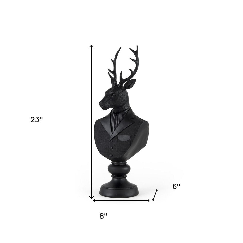 23" Black Polyresin Suited Deer Bust Tabletop Sculpture HomeRoots