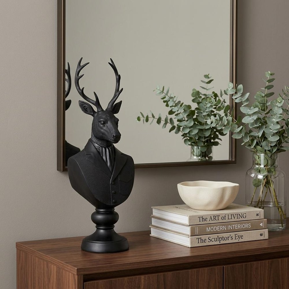 23" Black Polyresin Suited Deer Bust Tabletop Sculpture HomeRoots