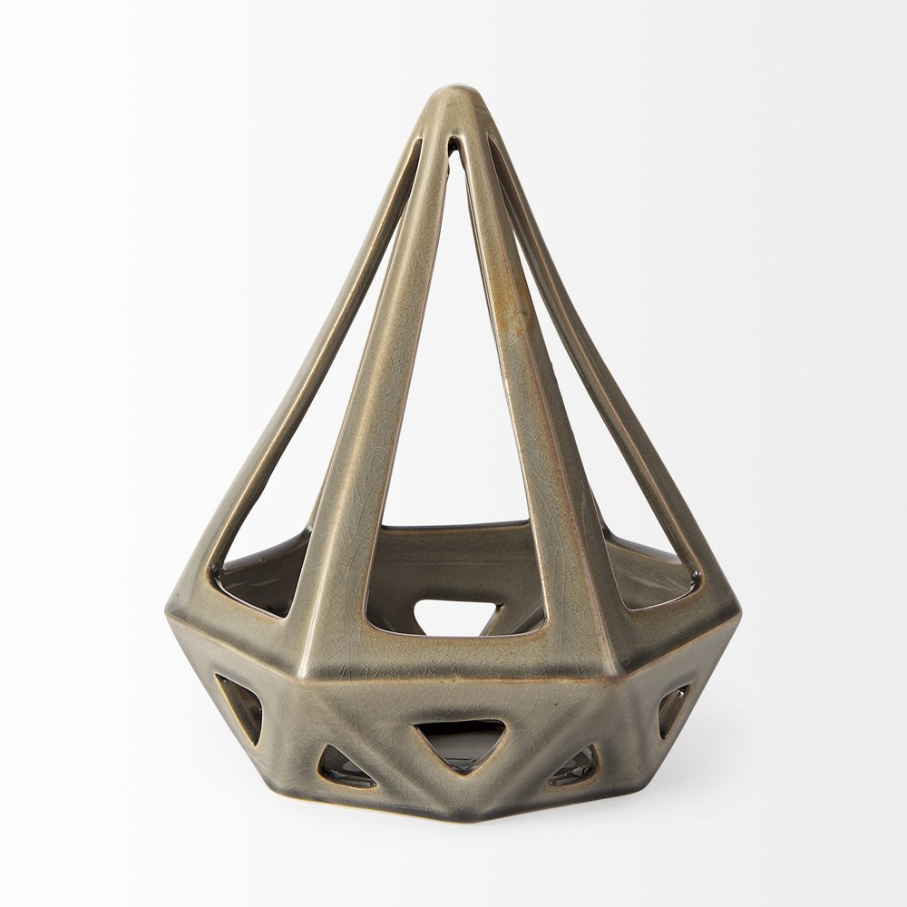 Khaki Crackle Glaze Ceramic Conical Sculpture — view 2