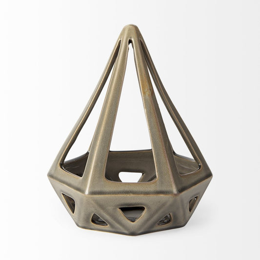 Khaki Crackle Glaze Ceramic Conical Sculpture HomeRoots
