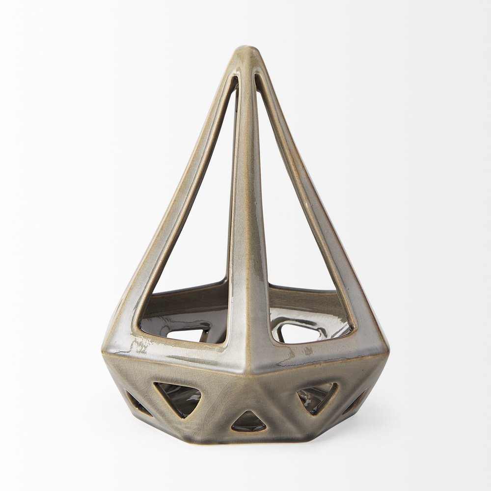 Khaki Crackle Glaze Ceramic Conical Sculpture — view 3