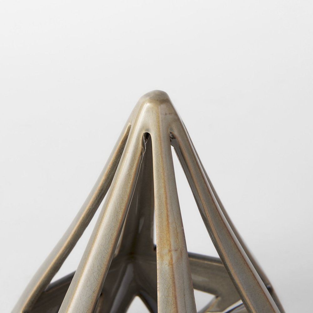 Khaki Crackle Glaze Ceramic Conical Sculpture — view 4