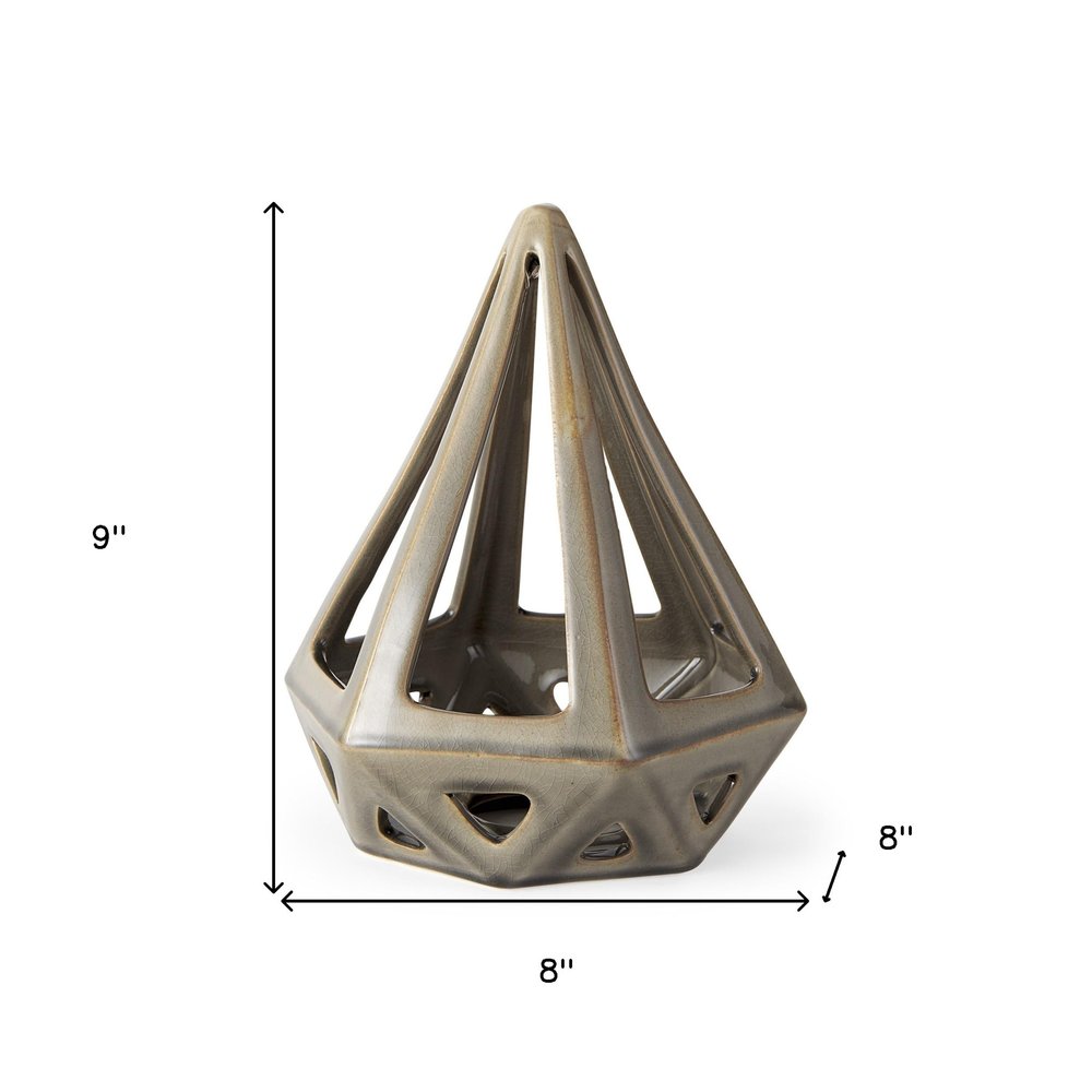 Khaki Crackle Glaze Ceramic Conical Sculpture — view 6