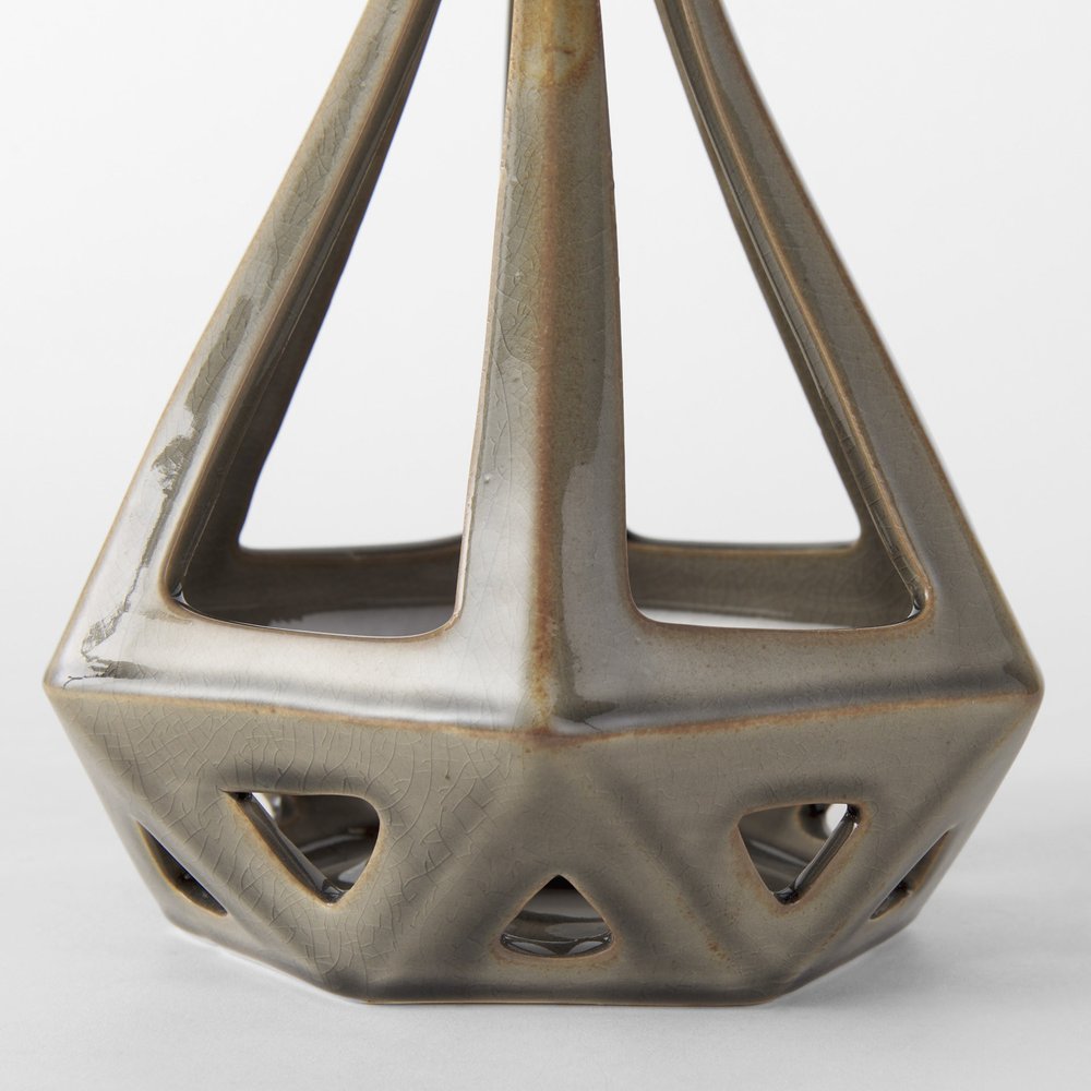 Khaki Crackle Glaze Ceramic Conical Sculpture — view 5