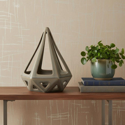 Khaki Crackle Glaze Ceramic Conical Sculpture HomeRoots