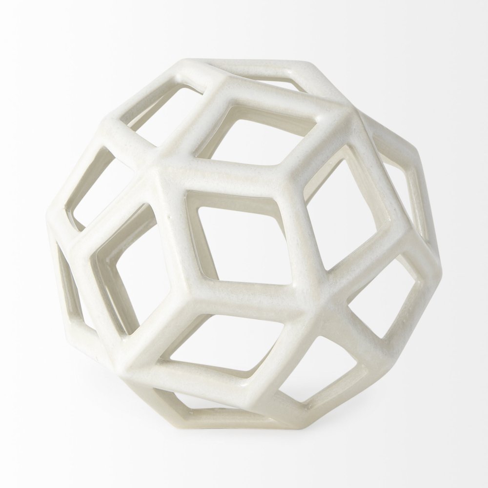 7" White Ceramic Decorative Orb Tabletop Sculpture HomeRoots