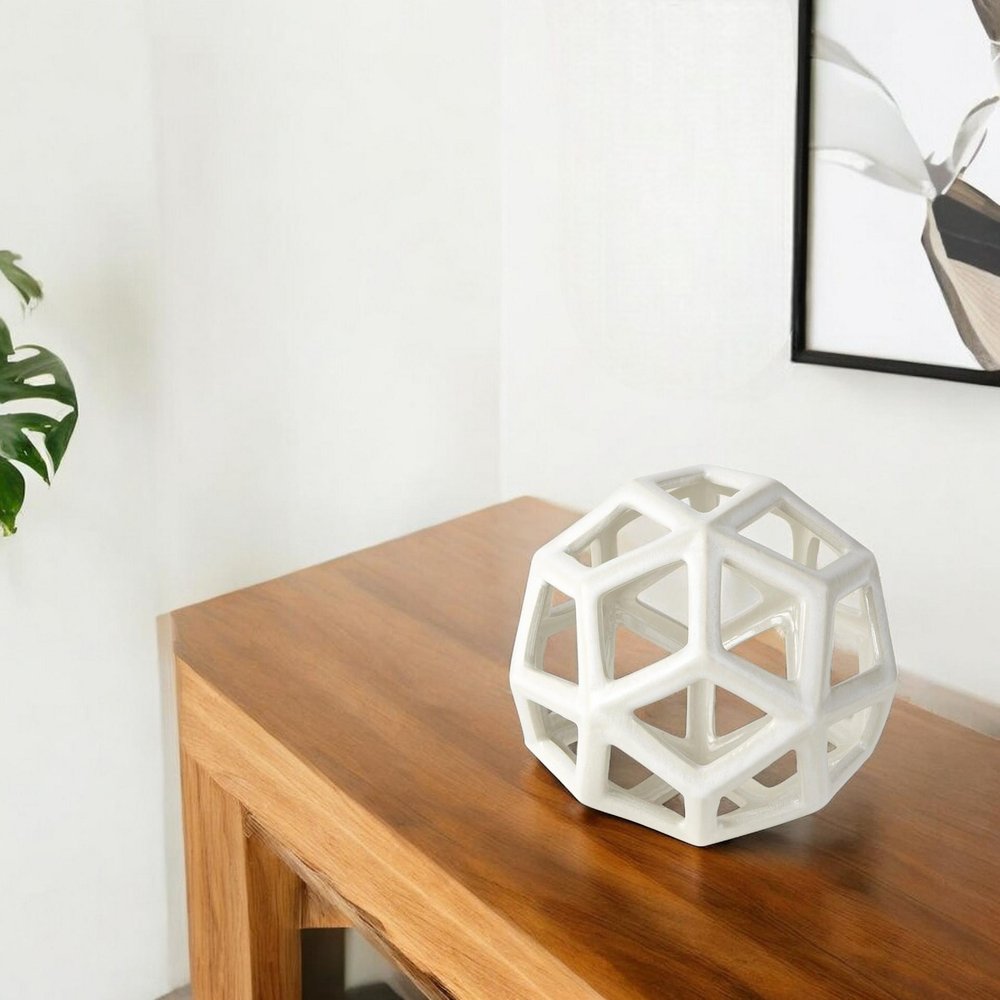 7" White Ceramic Decorative Orb Tabletop Sculpture HomeRoots