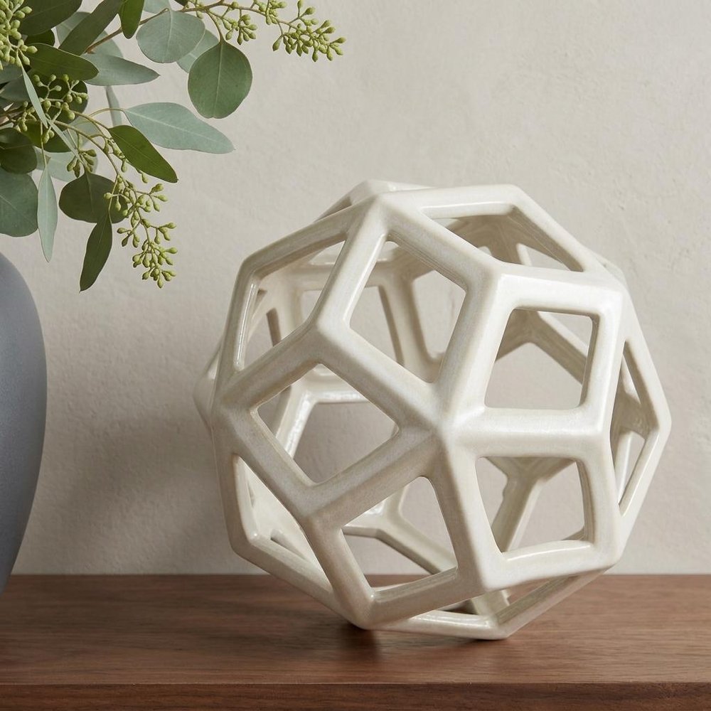 7" White Ceramic Decorative Orb Tabletop Sculpture HomeRoots