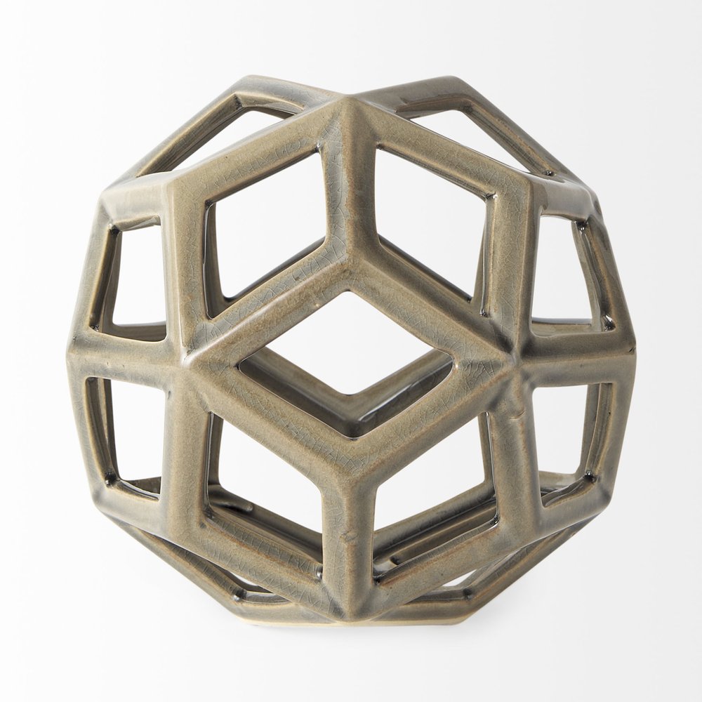 Khaki Crackle Glaze Ceramic Geometric Sculpture — view 2