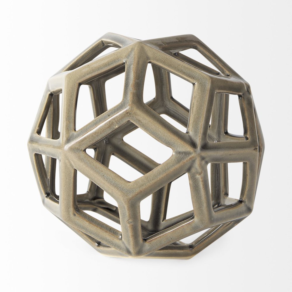 Khaki Crackle Glaze Ceramic Geometric Sculpture HomeRoots
