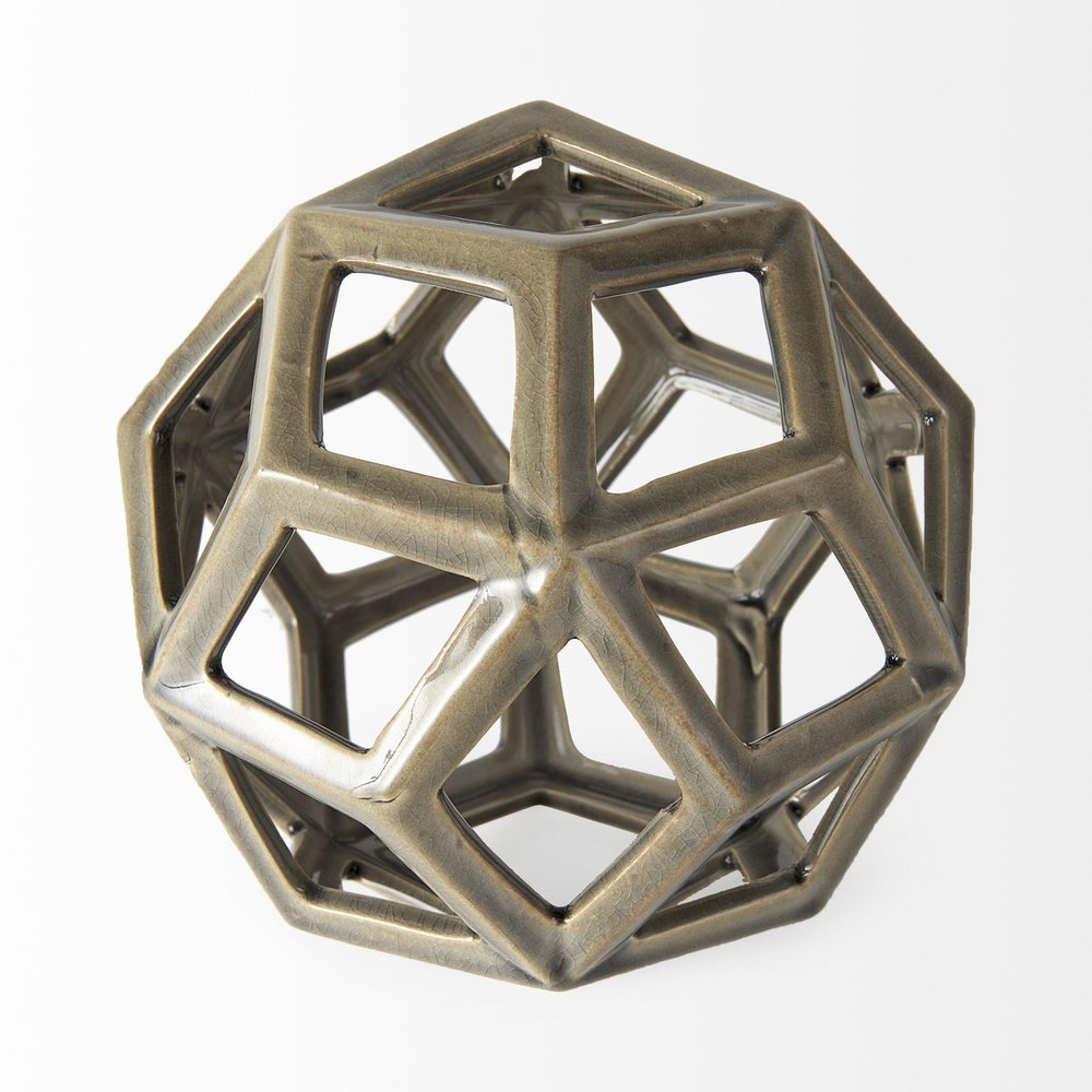 Khaki Crackle Glaze Ceramic Geometric Sculpture HomeRoots