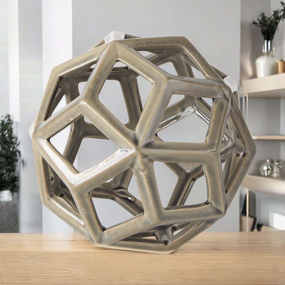 Khaki Crackle Glaze Ceramic Geometric Sculpture HomeRoots