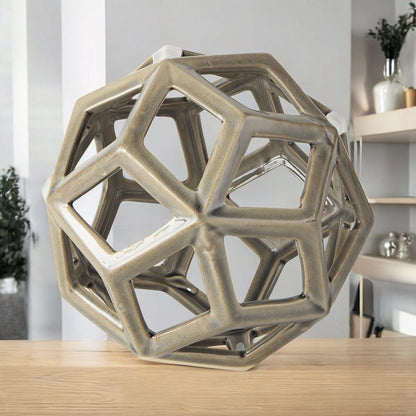 Khaki Crackle Glaze Ceramic Geometric Sculpture HomeRoots