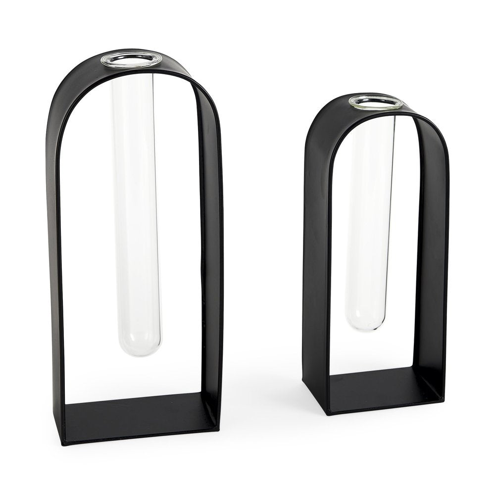 Set Of Two Black Metal Test Tube Decor Pieces HomeRoots