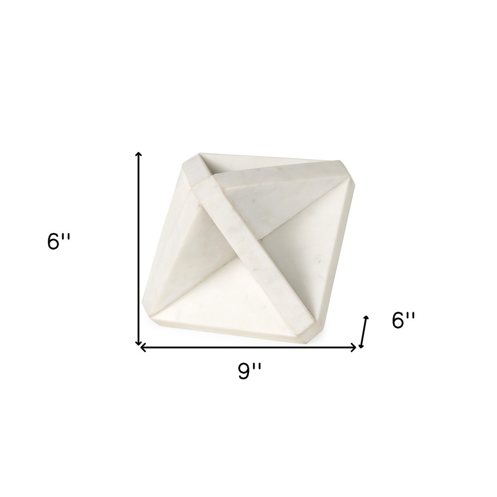 White Marble Geometric Square Sculpture — view 9