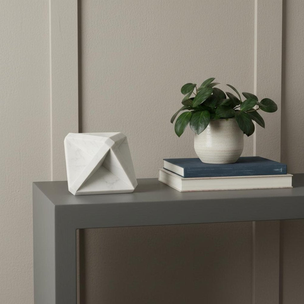 White Marble Geometric Square Sculpture HomeRoots