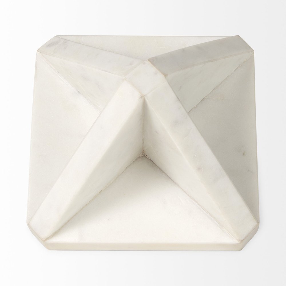 White Marble Geometric Square Sculpture — view 2