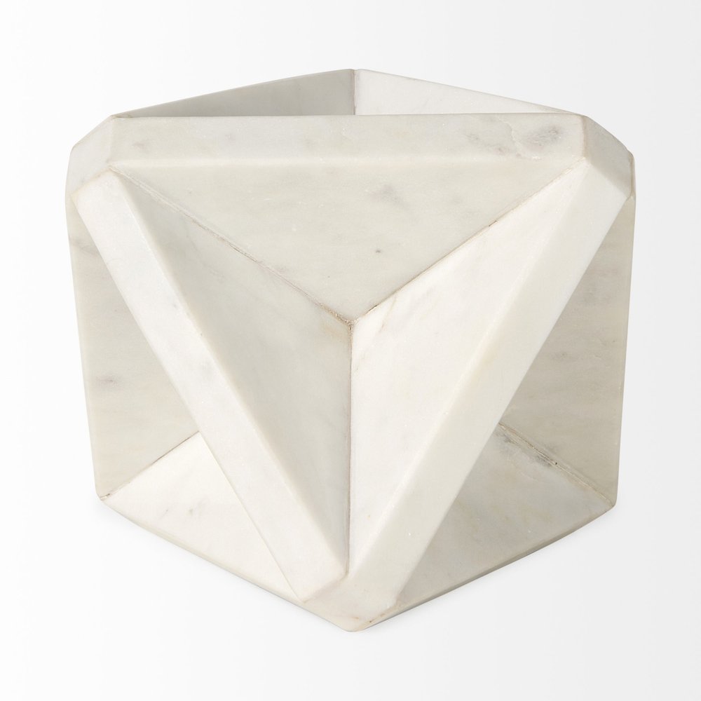 White Marble Geometric Square Sculpture HomeRoots
