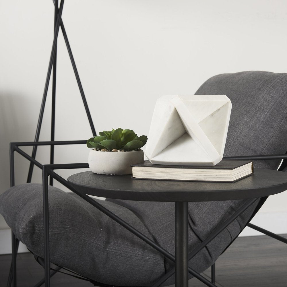 White Marble Geometric Square Sculpture — view 8