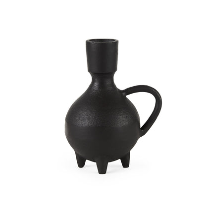 7" Black Ceramic Round Jug Vase