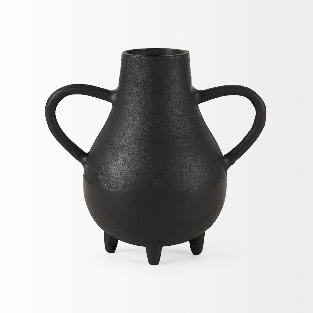 8" Black Two Handle Ceramic Jug Vase HomeRoots