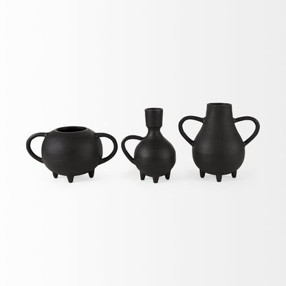 Black Matte Metal Two Handle Vase