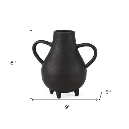 8" Black Two Handle Ceramic Jug Vase HomeRoots