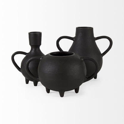 Black Matte Metal Two Handle Vase