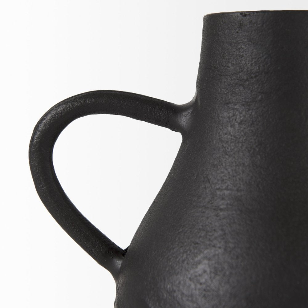8" Black Two Handle Ceramic Jug Vase HomeRoots