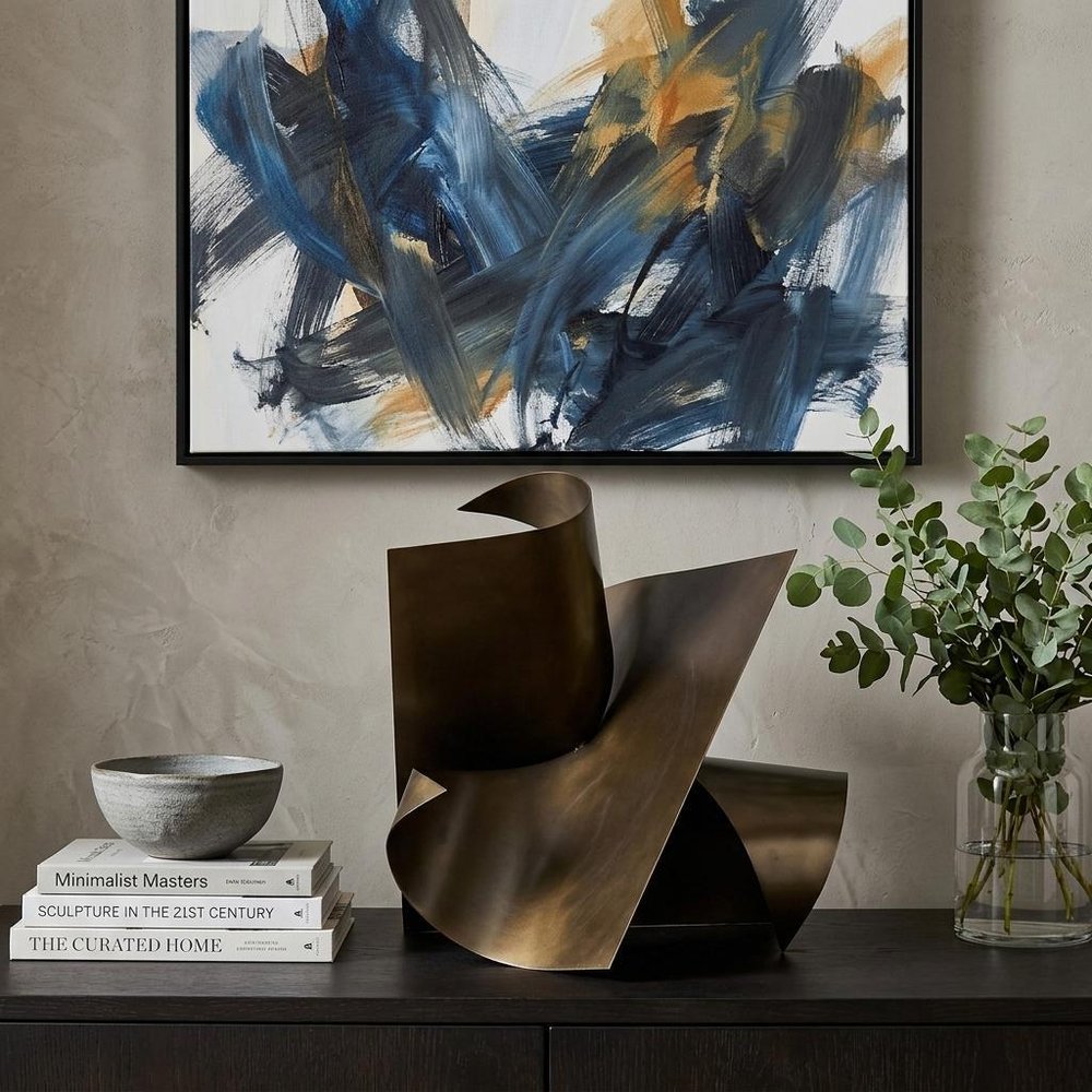 18" Contempo Antiqued Gold Abstract Sculpture HomeRoots