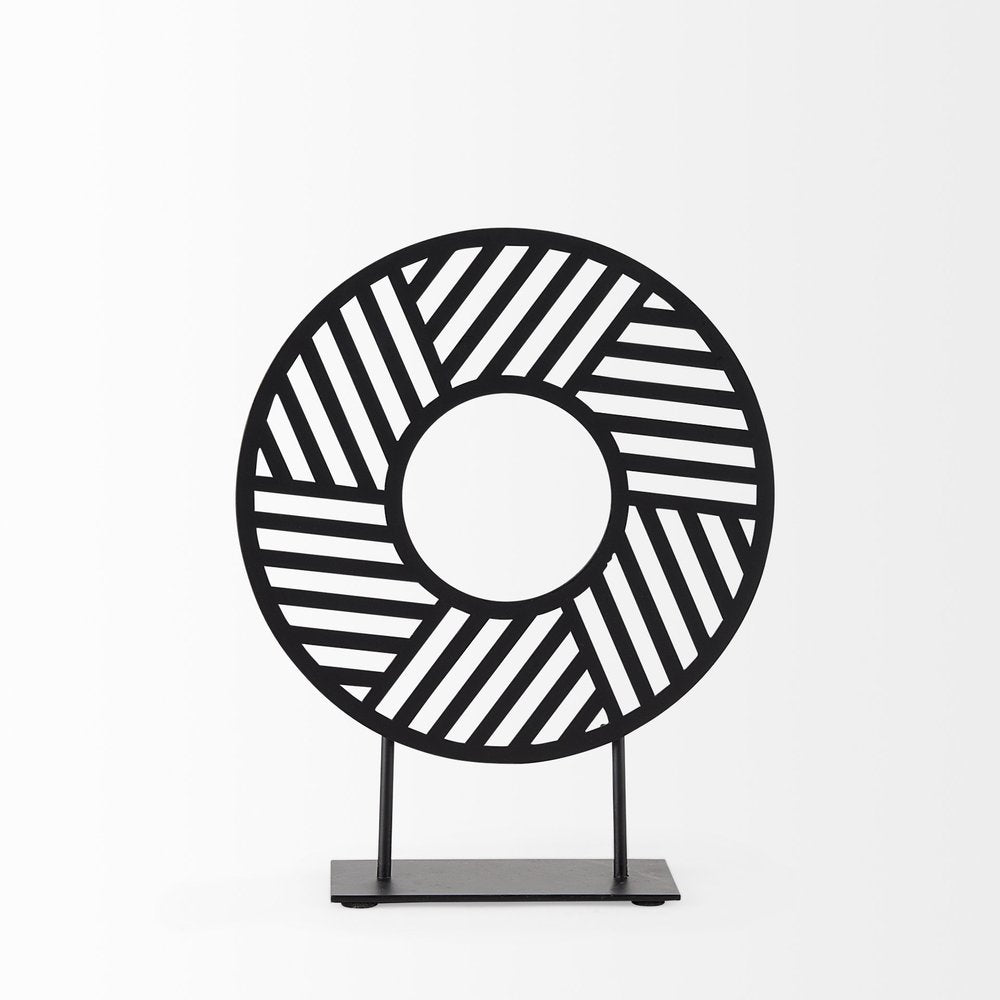 11" Black Metal Geometric Circle Tabletop Sculpture HomeRoots