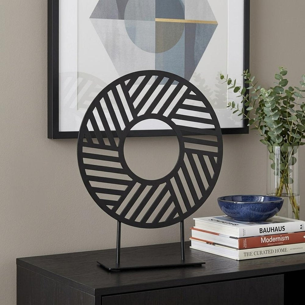 11" Black Metal Geometric Circle Tabletop Sculpture HomeRoots