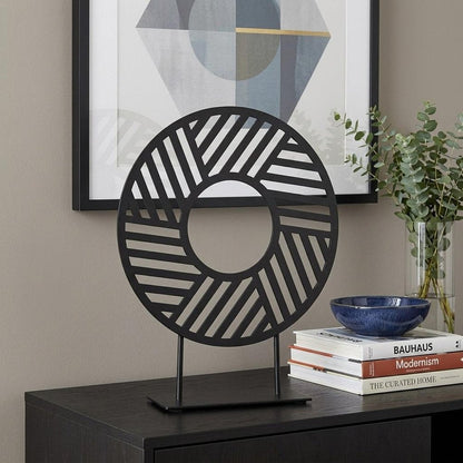 11" Black Metal Geometric Circle Tabletop Sculpture HomeRoots