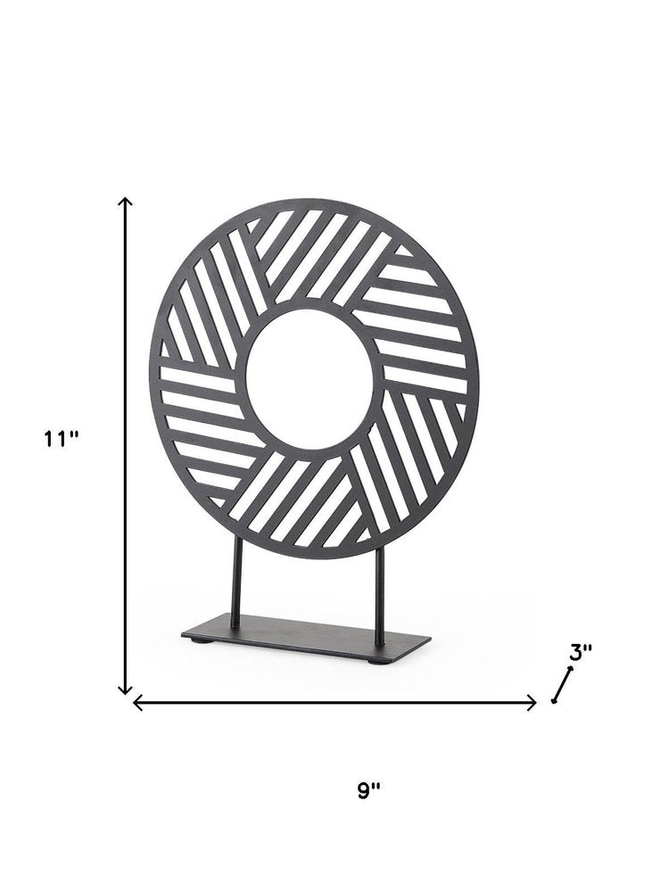 11" Black Metal Geometric Circle Tabletop Sculpture HomeRoots