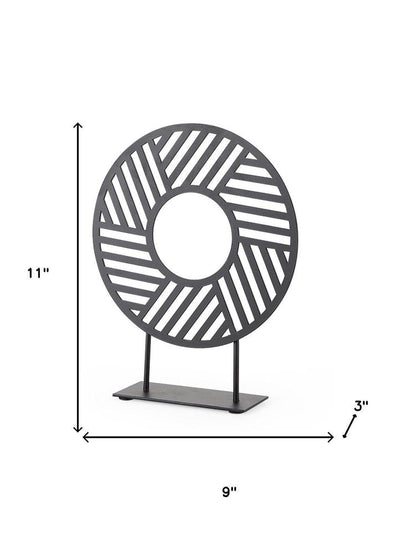 11" Black Metal Geometric Circle Tabletop Sculpture HomeRoots