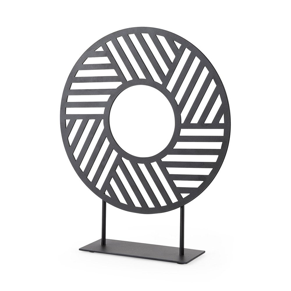 Black Metal Round Geometric Sculpture — view 1